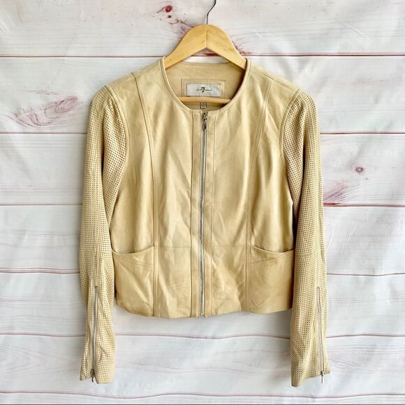 7 for All Mankind Tan Genuine Goat Suede Leather Motorcycle Jacket - Picture 1 of 8